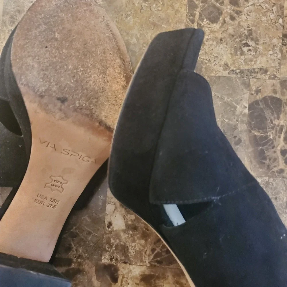 VIA SPIGA Suede Platform CrossStrap Slngbk Sandal Heels 7.5M Black Y2K going out